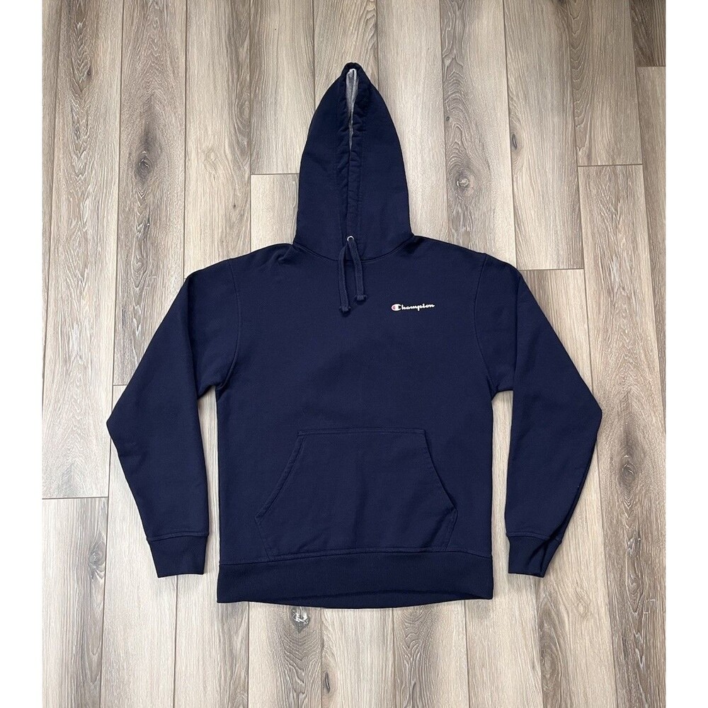 Champion Authentic Athleticwear Blue Hoodie Sweatshirt Mens Sz M Logo Spell Out